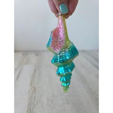Glitter seashell nautical glass ornament sugared green blue Beach Xmas tree