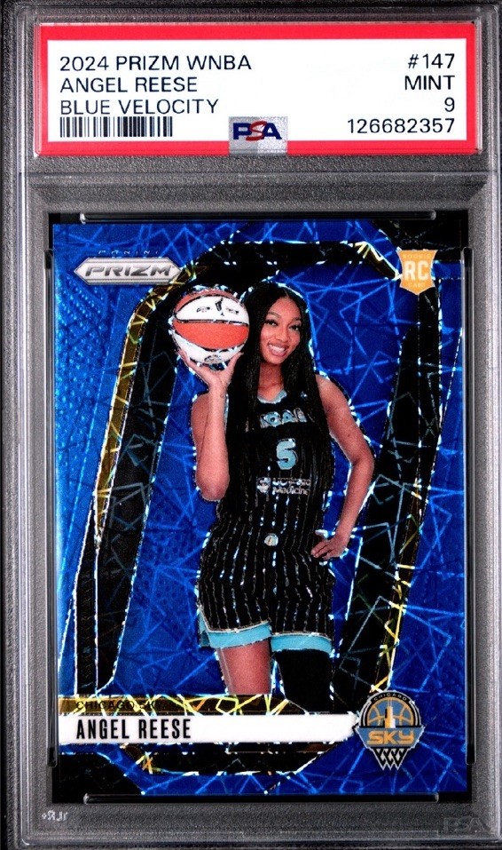 2024 Panini Prizm WNBA #10 Angel Reese Rookie RC Blue Velocity PSA 9 Mint E2