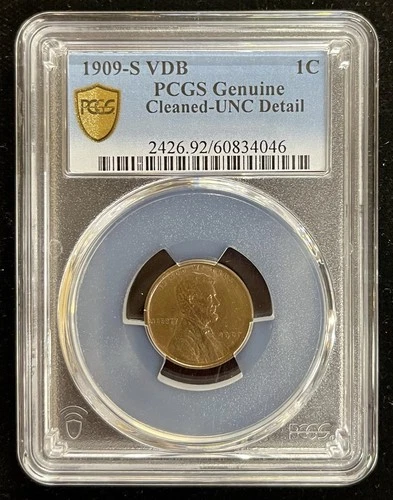 1909-S VDB Lincoln cent PCGS Genuine cleaned UNC detail     VW22