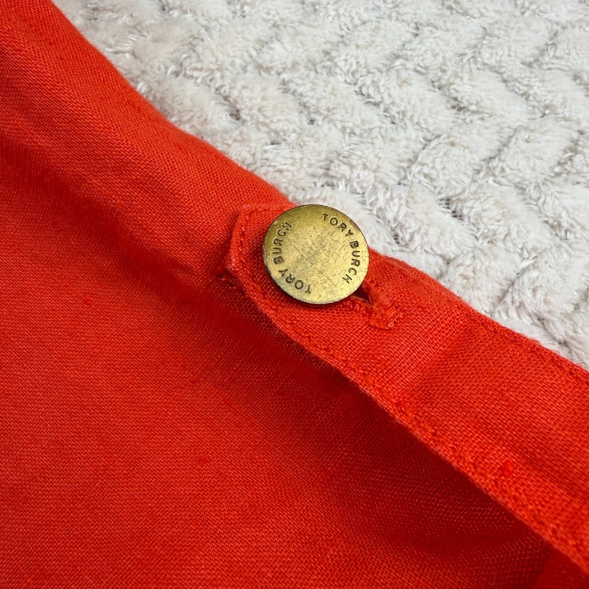 Tory Burch Linen Field Safari Shirt Womens 2 Orange Gold Buttons Resort Tunic View 4