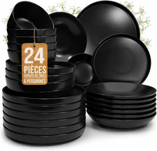 Ensemble De Vaisselle En Grès Noir Manhattan 24 Pièces - Service De Table Modern