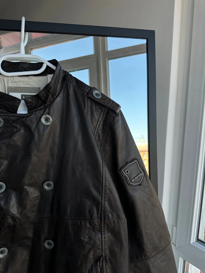 Vintage Energie Double-Breasted Leather Jacket Brown Sz L - Image 3 of 4