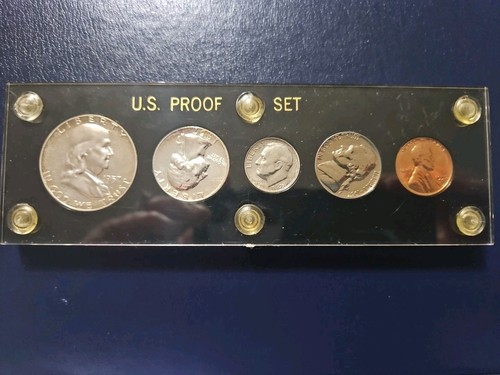 1957 US Mint Proof Set 90% Silver in Plastic Holder 5 Coins