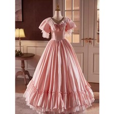 Evening Dress Pink Satin Ruffles Short Puffy Sleeves A-line Pleat Party Gowns
