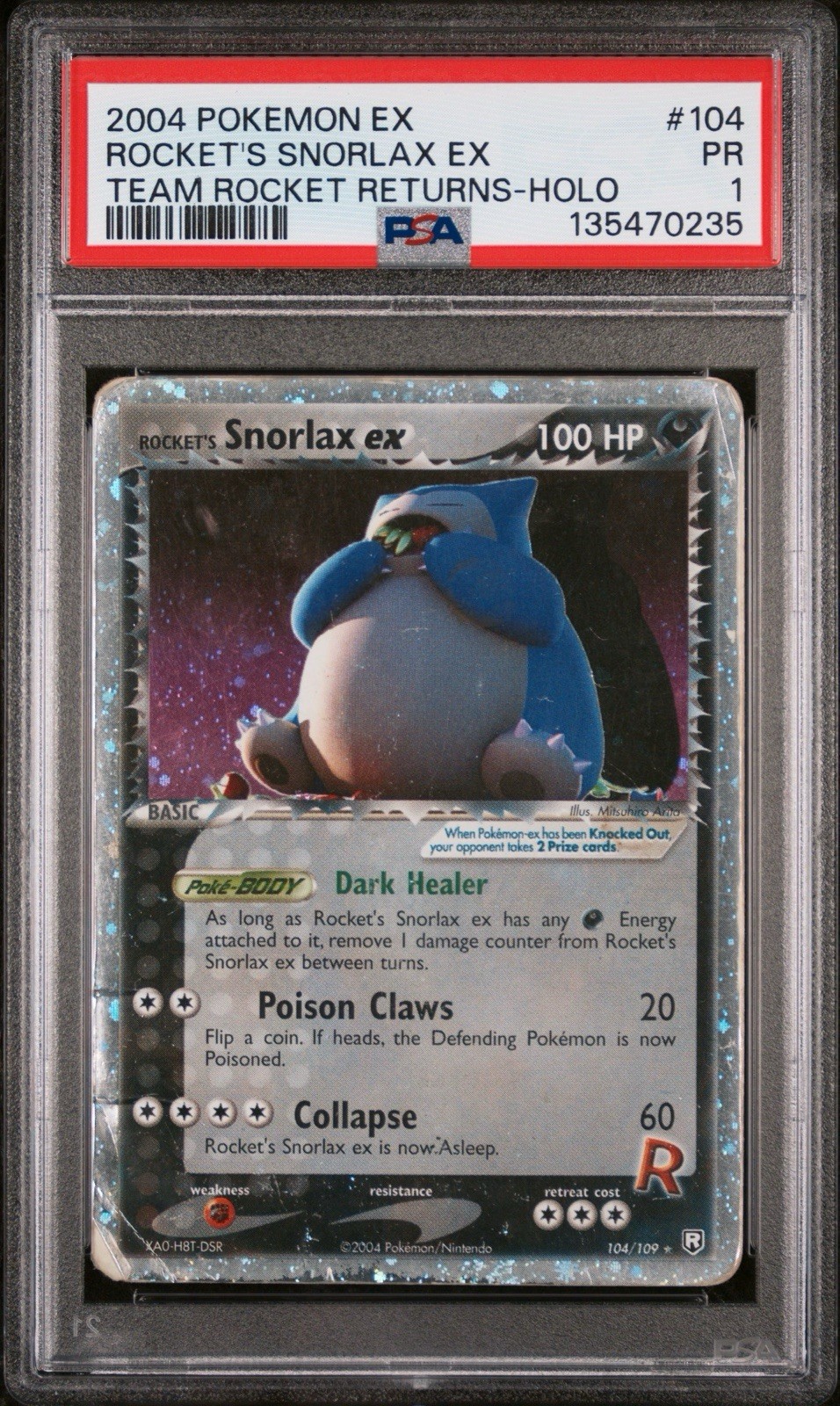 2004 Pokemon Rocket’s Snorlax ex Team Rocket Returns - Holo PSA 1