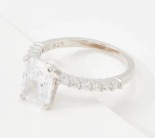 Diamonique 100-Facet Bridal Ring, Sterling Silver, Emerald, Size 7