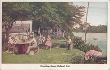 LITHO Greetings from Orland California Lakeside Camping Scene 1925