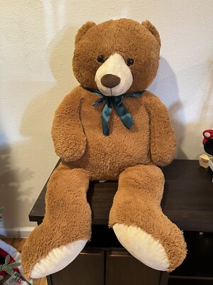 Toys R Us Golden Brown Teddy Bear Green Satin Bow Plush Stuffed Animal ...
