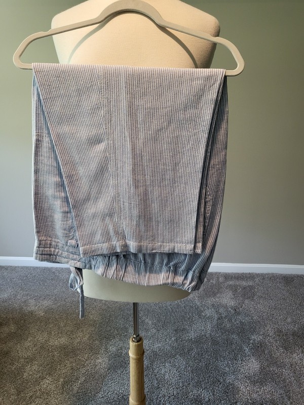 Per Se – Blue/White Stripe Linen Crop Pants Elastic & Drawstring Waist (Size 1X)