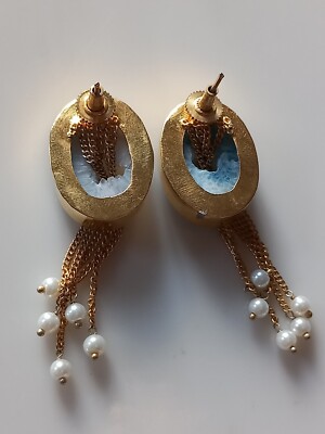Boucles D'Oreille Clous Vintage - Pierres Bleues Et Blanches, Métal Doré, Style Haute Couture, Occasion