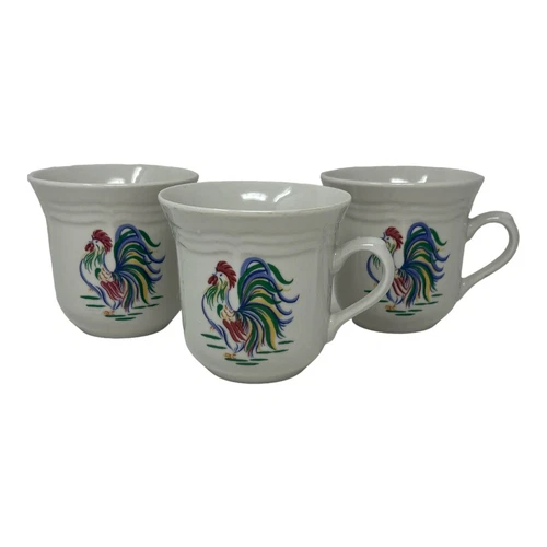 Set of 3 Vintage Century Stoneware Sunrise Rooster Coffee Mugs Cups 12 oz