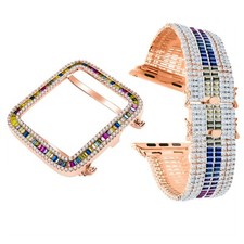 Rose Gold Rainbow Tone Apple Watch Baguette Bezel Series  4  6 Adjustable Band