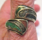 VINTAGE STERLING SILVER INLAID TURQUOISE WRAP RING SIZE 9   7.1 GRAMS