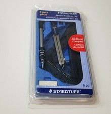 STAEDTLER GEO SET GEOMETRY SET 8 PIECE METAL COMPASS TRIANGLE PROTRACTOR RULER