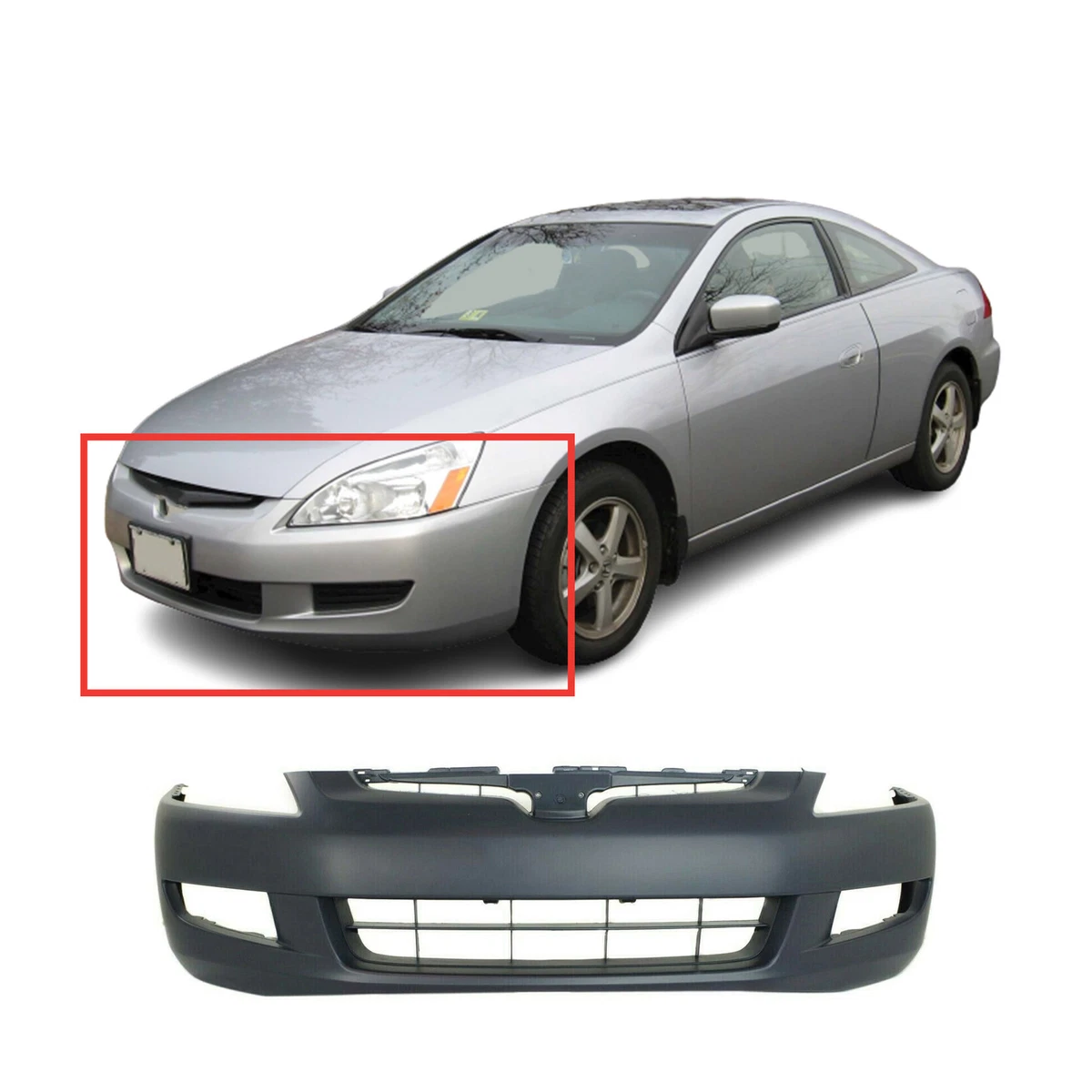 Front Bumper Cover For 2003 2005 Honda Accord Coupe EX w Fog Light