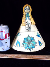 Mid-Century Abelardo Ruiz Lady holding Bird Paper Mache Sculpture Signed