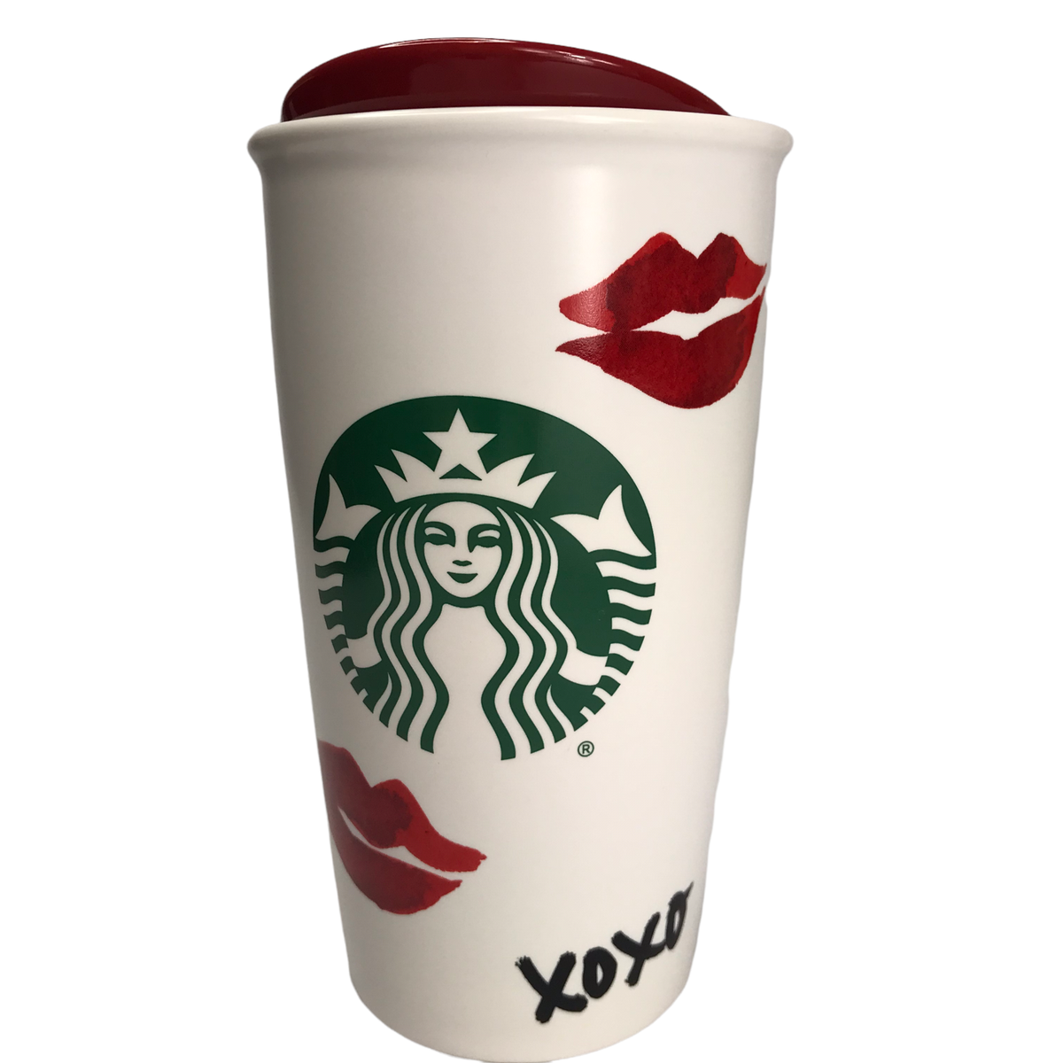スターバックス STARBUCKS STARBUCKS Ceramic Tumbler Cup White Dark Red Logo Red Lips XOXO