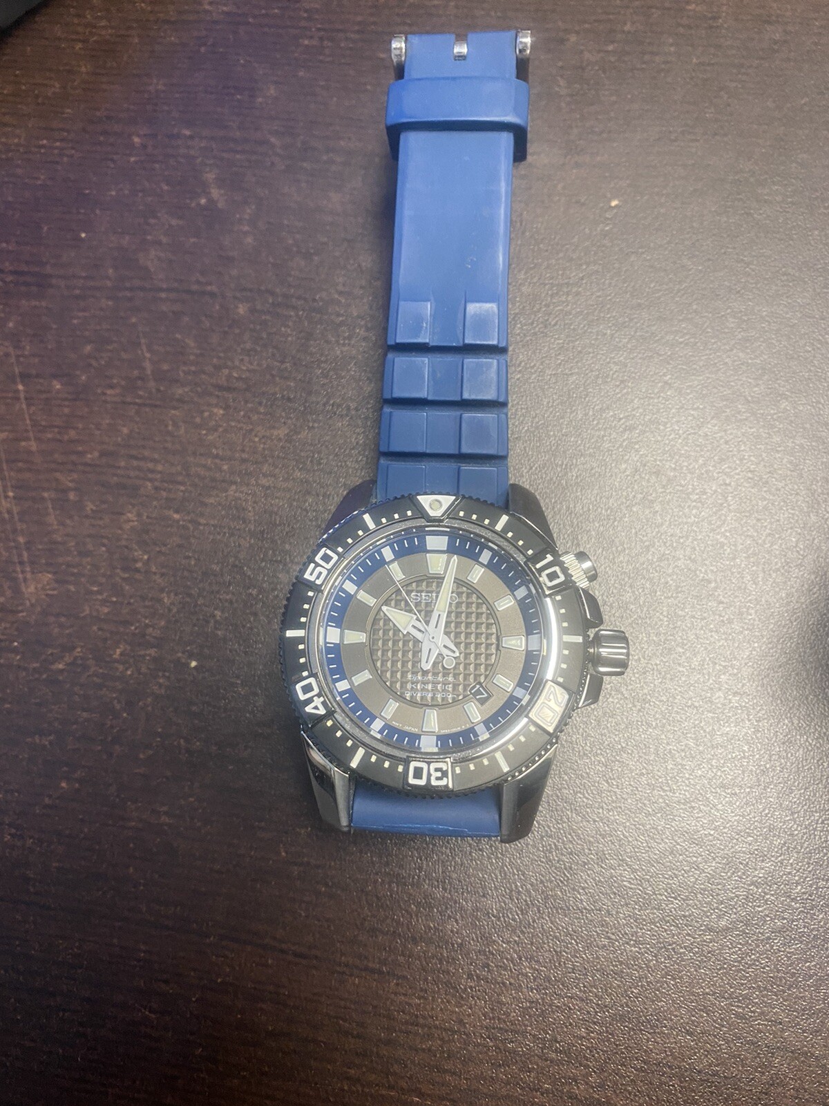 SEIKO SPORTURA KINETIC SKA563P1 AIR DIVER 200m STAINLESS STEEL WATCH BLUE  BAND | eBay
