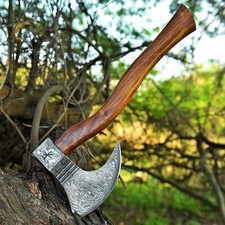 CUSTOM Hand FORGED DAMASCUS STEEL VIKING OUTDOOR CAMPING HATCHET TOMAHAWK Axe