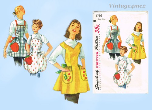 1950s Vintage Simplicity Sewing Pattern 1756 Uncut Strawberry Apron Fits All - Picture 5 of 5