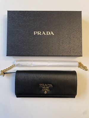 Prada Vitello Move Leather Wallet On Chain Crossbody, Black 1MT290 - NWB