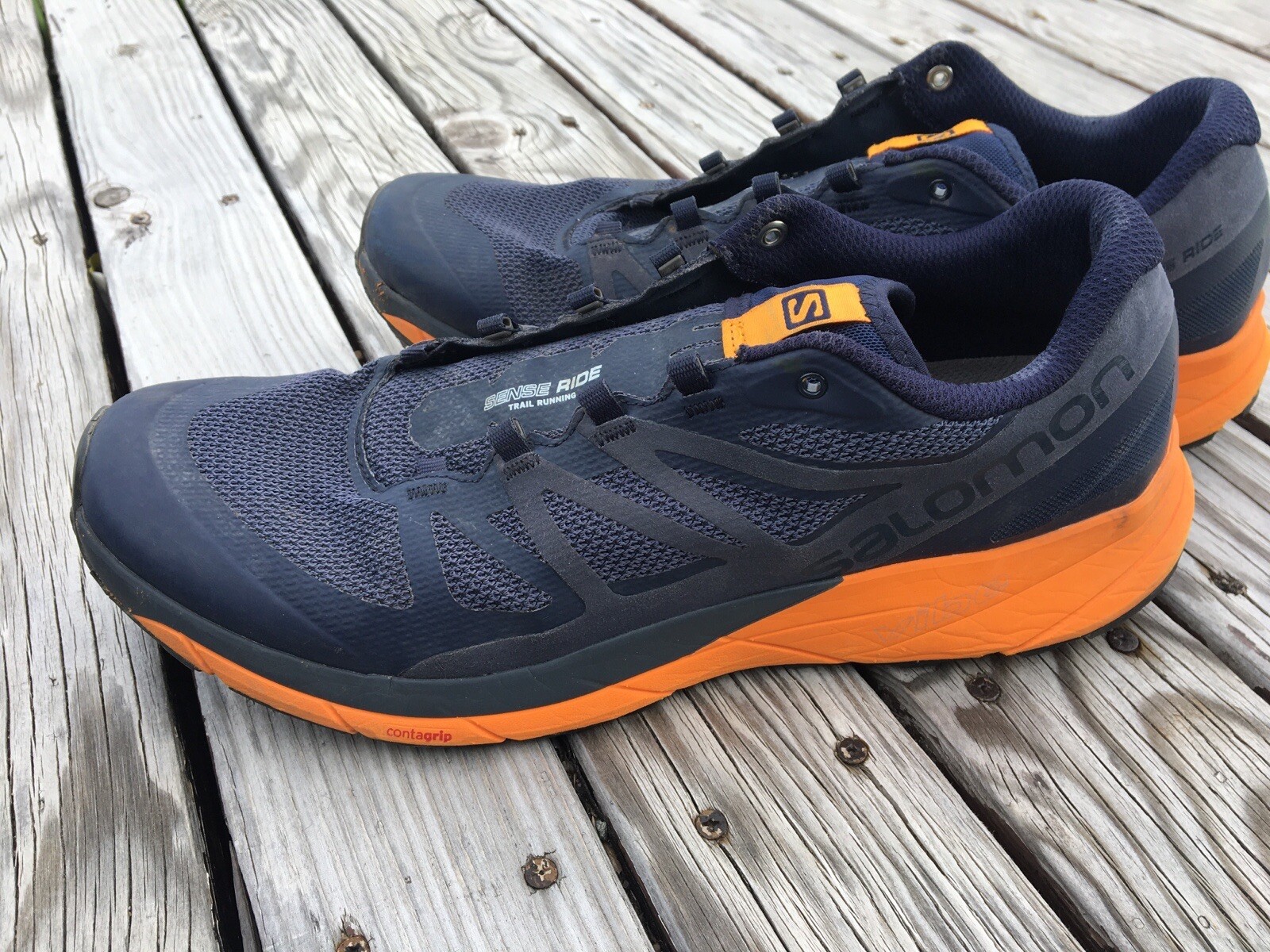 Sneaker da trekking arancione blu navy Salomon Sense Ride taglia 13 da uomo (lacci mancanti)