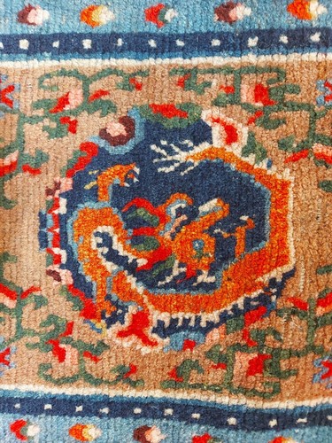 Antiker Tibet Khaden - Drachenteppich Fragment handgeknüpfter Teppich 90x65cm - Bild 7 von 7