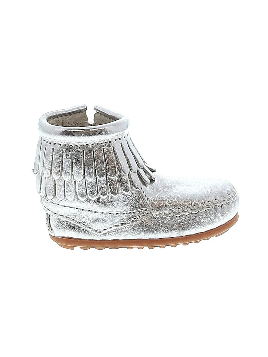Minnetonka::ショートブーツ:10M[RESALE] EUC Kids Minnetonka Double Fringe Side Zip Boot, Silver