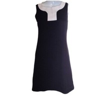 Trinhnology Women's Small Black White Midi Dress Black Sleeveless Split Neck