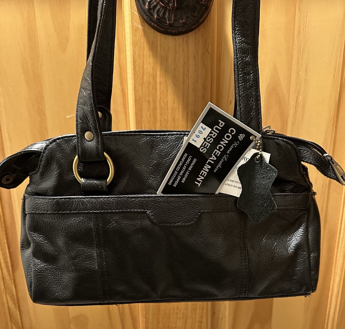 NWT Roma Leather Locking Concealment Purse Black Dual Handle Med