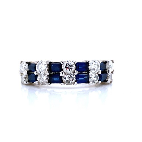 14KT WHITE GOLD BLUE SAPPHIRE & DIAMOND BAND SIZE 5, 4.3 GRAMS - 第 1/3 張圖片