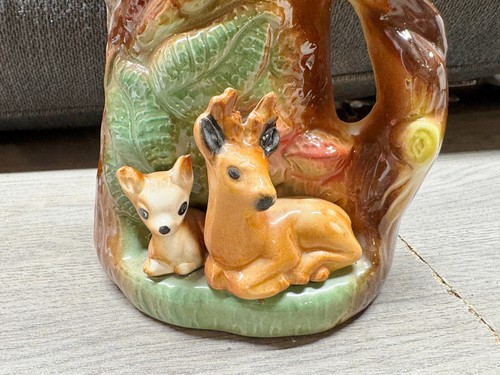 VINTAGE LARGE WITHERNSEA EASTGATE FAUNA JUG / VASE DEERS BY TREE 1960S - Picture 5 of 12