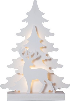 LED Weihnachtsdeko Wald und Hirsch Tischdeko Winterlandschaft Holz weiß Timer