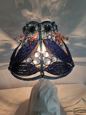 Blue Beaded And Jeweled Lamp Shade Please Read Description 
