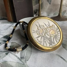 VTG Art of Chokin 24k Gold TRINKET BOX Covered Dish Dresser Bowl 4” Floral Japan