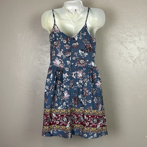 Vestido sin mangas Three Hearts para mujer talla M azul rosa floral mini - Imagen 4 de 15