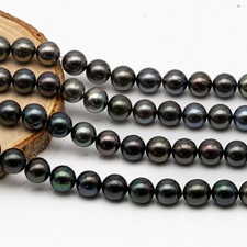 9-10mm Tahitian Pearl in Full Strand, Natural Colors with High Luster, Temporar