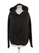 Per Una Women's Jumper Size M Chocolate Brown Knit Hood Pom Pom Tassel New