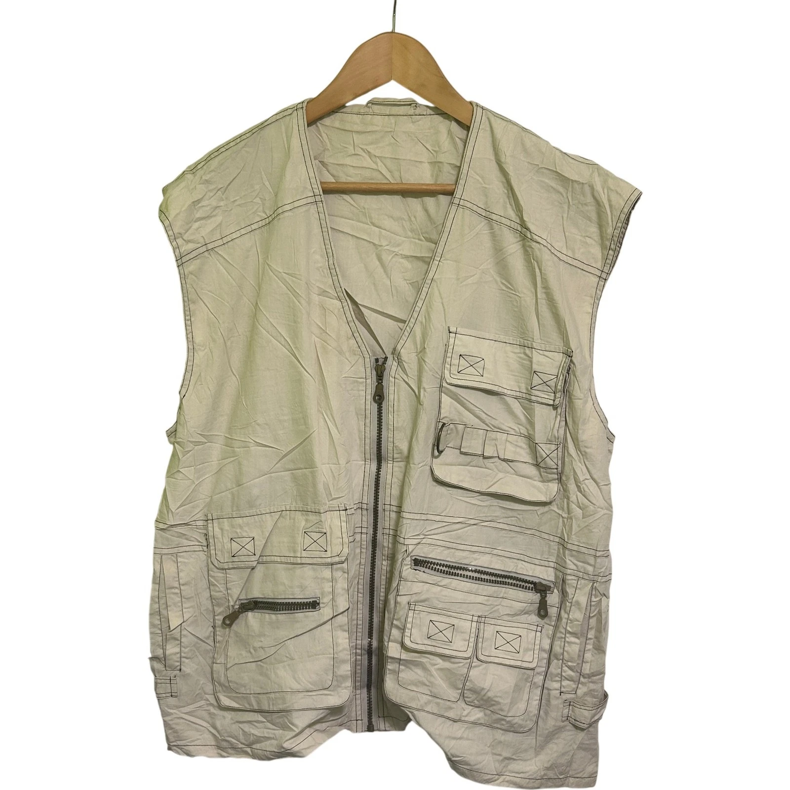 Ribbons Fly Fishing Vest Men's Size XL Beige Multi-Pocket Outdoor Gear
