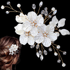 Flower Hair Clips, Artificial Pearl Rhinestone Flower Hair Barrette, Sparkly