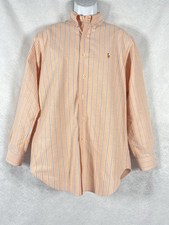 Vintage Polo Ralph Lauren Oxford Shirt Mens 15.5 32-33 Peach Button Down Striped