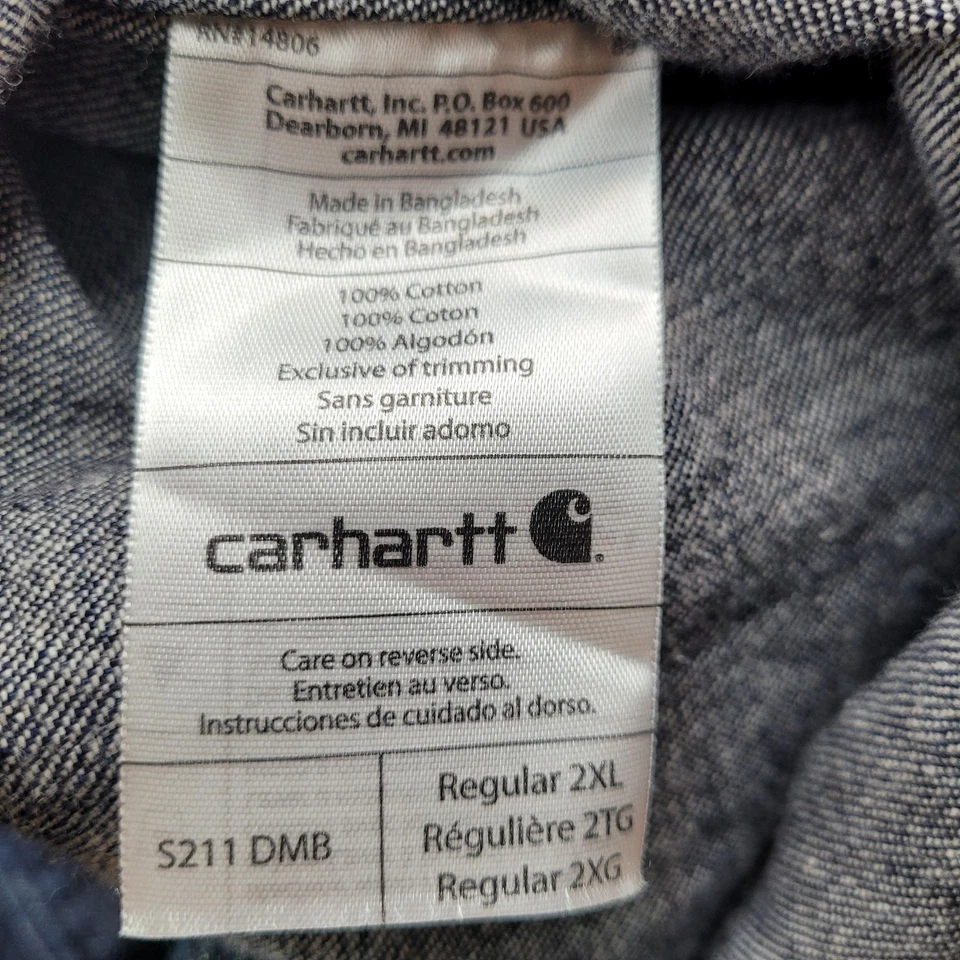 Camisa Carhartt Para Hombres 2XL Azul Denim Western Snap Frontal Manga Larga Ropa de Trabajo Foto 4 de 4