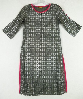 aurelia Women Small Gray Silver Floral Shift Manmade Fibre Dress 3/4 Sleeve Slit