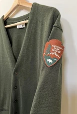 VTG Green Knit Cardigan Sweater National Park Service Buffalo Patch 2XL Retro