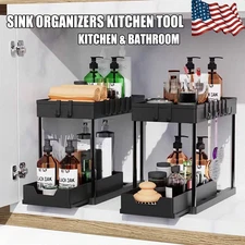2 Tier Under Sink Organizer Sliding Storage Drawer for Kitchen Bathroom Cabinet
