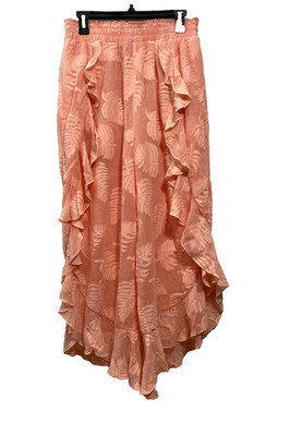 SURF GYPSY Pants Side Slits Resort Beach Cascading Hem Smocked Waistband Peach L