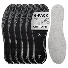 6 Pair Pack Anti Odour Shoe Insoles Set with Odor Eating Cut to Fit, Gray