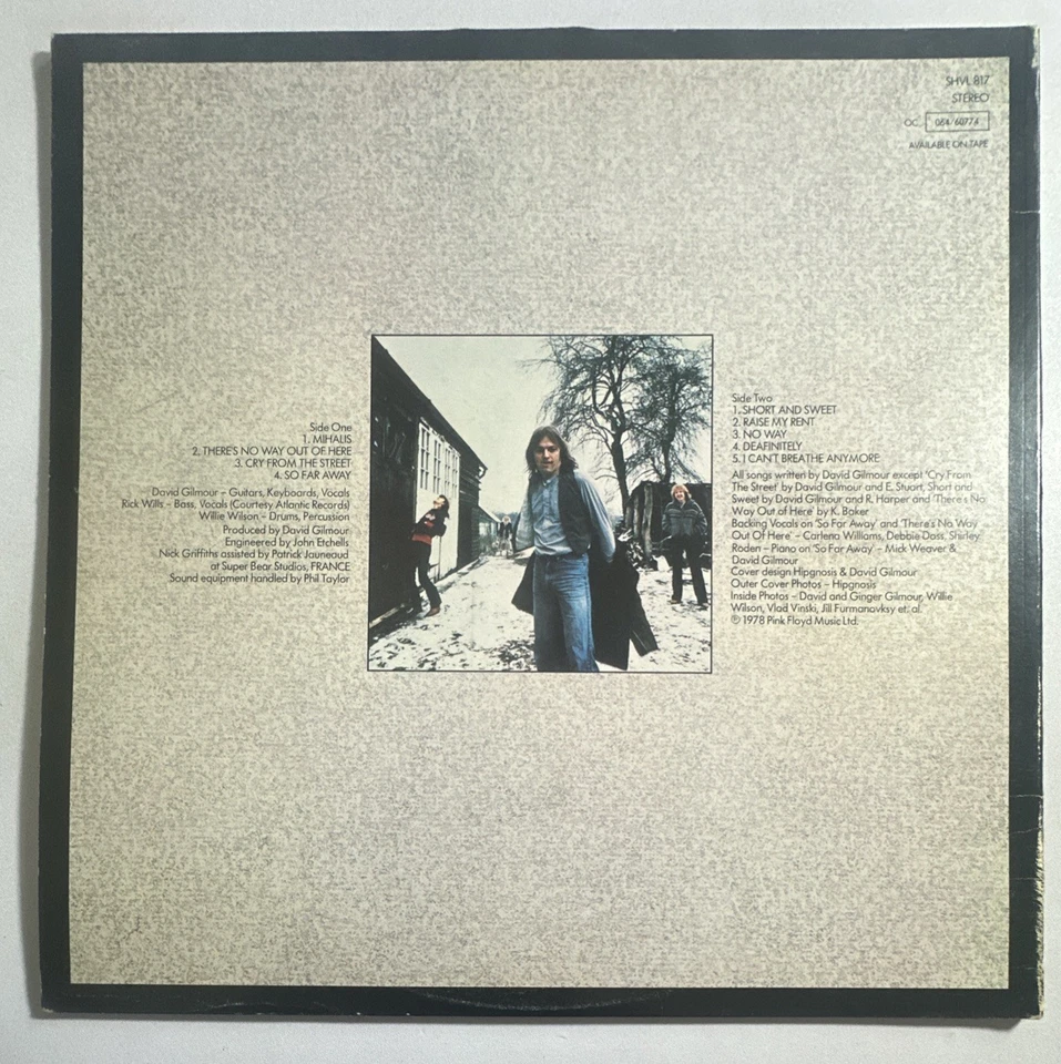 David Gilmour-David Gilmour 12” Vinyl Album SHVL817 VG+ / VG+ - Image 3 of 4