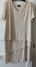 LADIES CREAM colored FINELY PLEATED DRESS WITH FLOUNCHY LAYERS SIZE 18W