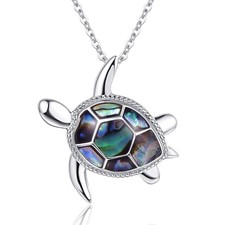 Sea Turtle Necklace for Women Sterling Silver Abalone Shell Ocean Hawaiian Be...